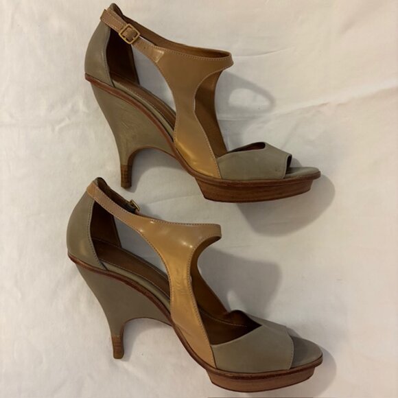 Leifsdottir Two Tone Taupe/Tan Platform All Leather Sandals Women's Size 10.5/41 - Picture 13 of 13